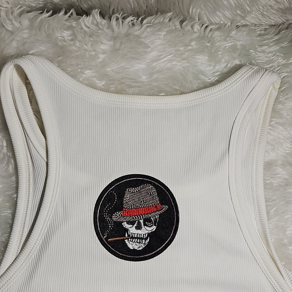 Skull Floral Racerback Tank Top Handmade Size Large - Picture 15 of 17